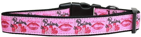 Believe In Pink Nylon Dog Collar Medium Narrow GreatEagleInc