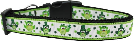 St Patty's Day Party Owls Nylon Dog Collar Large