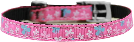 Butterfly Nylon Dog Collar With Classic Buckle 3/8" Pink Size 14 Default Title