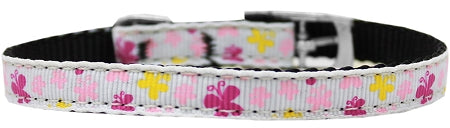 Butterfly Nylon Dog Collar With Classic Buckle 3-8" White Size 10 GreatEagleInc