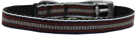 Preppy Stripes Nylon Dog Collar With Classic Buckles 3/8" Brown/khaki Size 12 Default Title