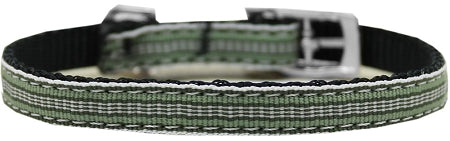 Preppy Stripes Nylon Dog Collar With Classic Buckles 3-8" Green-white Size 10 GreatEagleInc