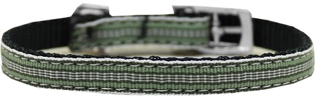 Preppy Stripes Nylon Dog Collar With Classic Buckles 3/8" Green/white Size 12 Default Title