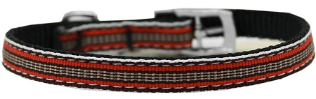 Preppy Stripes Nylon Dog Collar With Classic Buckles 3/8" Orange/khaki Size 12 Default Title