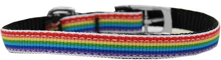 Rainbow Striped Nylon Dog Collar With Classic Buckles 3-8