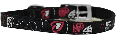Crazy Hearts Nylon Dog Collar With Classic Buckles 3/8" Black Size 16 Default Title