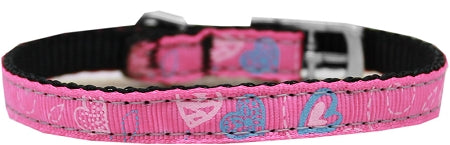Crazy Hearts Nylon Dog Collar With Classic Buckles 3/8" Bright Pink Size 16 Default Title