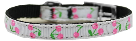 Cherries Nylon Dog Collar With Classic Buckle 3/8" White Size 10 Default Title