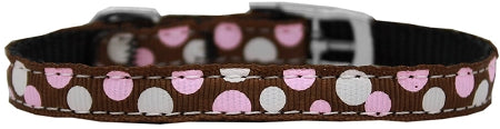 Confetti Dots Nylon Dog Collar With Classic Buckle 3/8" Brown Size 8 Default Title