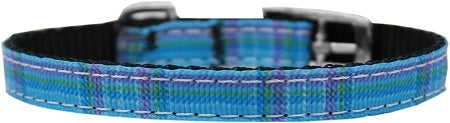 Plaid Nylon Dog Collar With Classic Buckle 3-8" Blue Size 10 GreatEagleInc