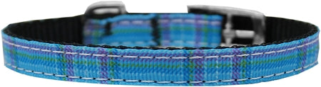 Plaid Nylon Dog Collar With Classic Buckle 3/8" Blue Size 12 Default Title