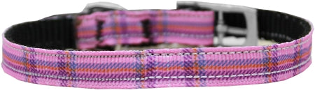 Plaid Nylon Dog Collar With Classic Buckle 3-8" Pink Size 10 GreatEagleInc
