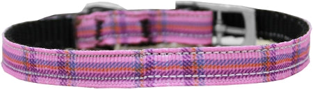 Plaid Nylon Dog Collar With Classic Buckle 3/8" Pink Size 12 Default Title