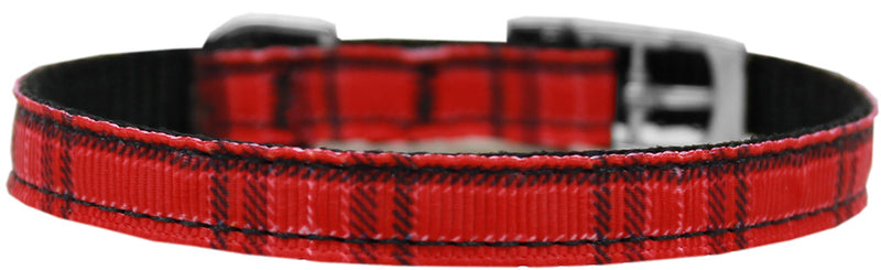 Plaid Nylon Dog Collar With Classic Buckle 3-8" Red Size 10 GreatEagleInc