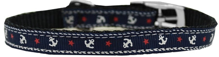 Anchors Nylon Dog Collar With Classic Buckle 3/8" Blue Size 8 Default Title