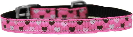 Argyle Hearts Nylon Dog Collar With Classic Buckle 3-8" Bright Pink Size 10 GreatEagleInc
