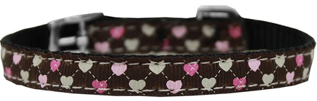Argyle Hearts Nylon Dog Collar With Classic Buckle 3-8" Brown Size 10 GreatEagleInc