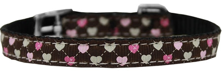 Argyle Hearts Nylon Dog Collar With Classic Buckle 3/8" Brown Size 12 Default Title
