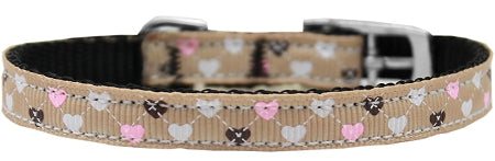 Argyle Hearts Nylon Dog Collar With Classic Buckle 3/8" Tan Size 14 Default Title