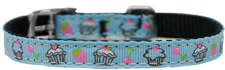 Cupcakes Nylon Dog Collar With Classic Buckle 3-8" Blue Size 10 GreatEagleInc