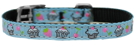 Cupcakes Nylon Dog Collar With Classic Buckle 3/8" Blue Size 12 Default Title