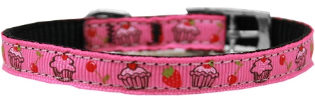 Cupcakes Nylon Dog Collar With Classic Buckle 3-8" Pink Size 14 GreatEagleInc