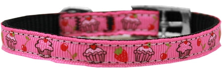 Cupcakes Nylon Dog Collar With Classic Buckle 3-8" Pink Size 16 GreatEagleInc