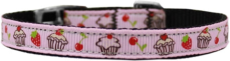 Cupcakes Nylon Dog Collar With Classic Buckle 3/8" Pink Size 12 Default Title