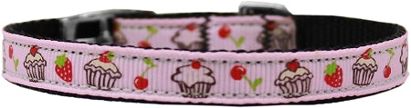 Cupcakes Nylon Dog Collar With Classic Buckle 3-8" Light Pink Size 8 GreatEagleInc