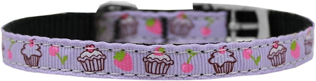 Cupcakes Nylon Dog Collar With Classic Buckle 3-8" Purple Size 10 GreatEagleInc