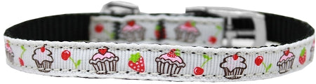 Cupcakes Nylon Dog Collar With Classic Buckle 3/8" White Size 12 Default Title