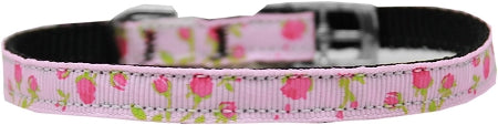 Roses Nylon Dog Collar With Classic Buckle 3/8" Pink Size 14 Default Title