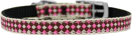 Pink Checkers Nylon Dog Collar With Classic Buckle 3-8