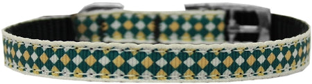 Green Checkers Nylon Dog Collar With Classic Buckle 3-8" Size 10 GreatEagleInc