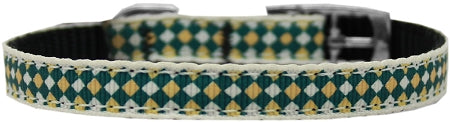 Green Checkers Nylon Dog Collar With Classic Buckle 3-8