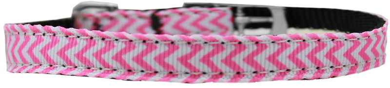 Chevrons Nylon Dog Collar With Classic Buckle 3-8" Pink Size 8 GreatEagleInc