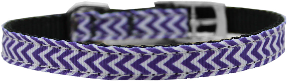 Chevrons Nylon Dog Collar With Classic Buckle 3/8" Purple Size 12 Default Title