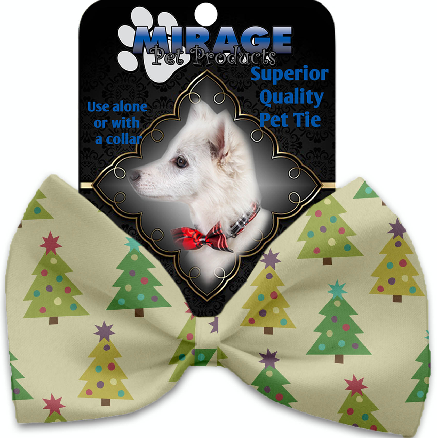 Cutesy Christmas Trees Pet Bow Tie Collar Accessory With Velcro Default Title