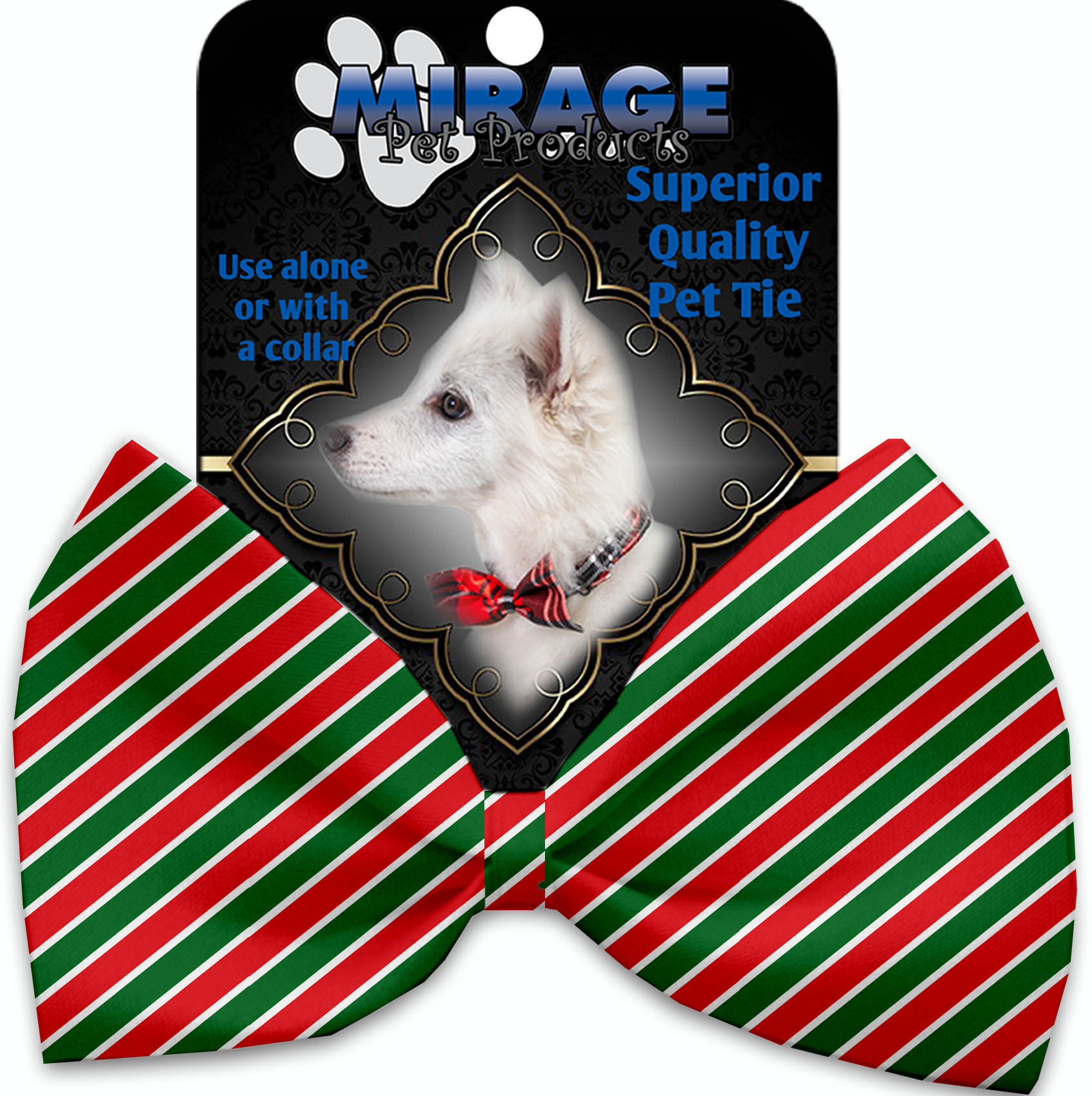 Christmas Stripes Pet Bow Tie Collar Accessory With Velcro GreatEagleInc
