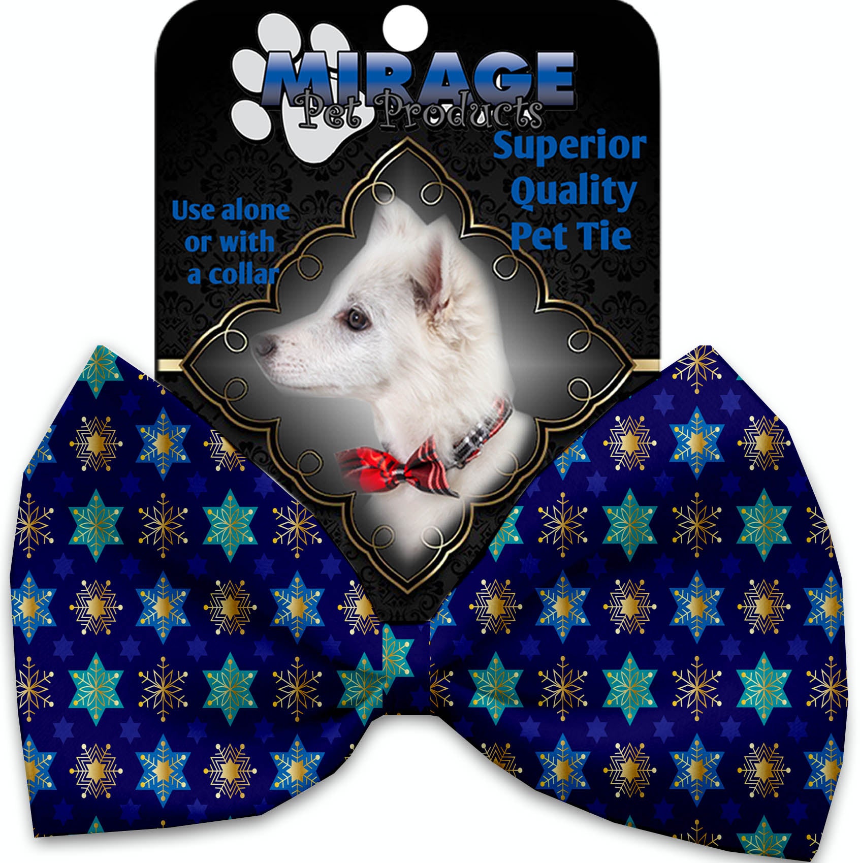 Star Of Davids And Snowflakes Pet Bow Tie Collar Accessory With Velcro GreatEagleInc