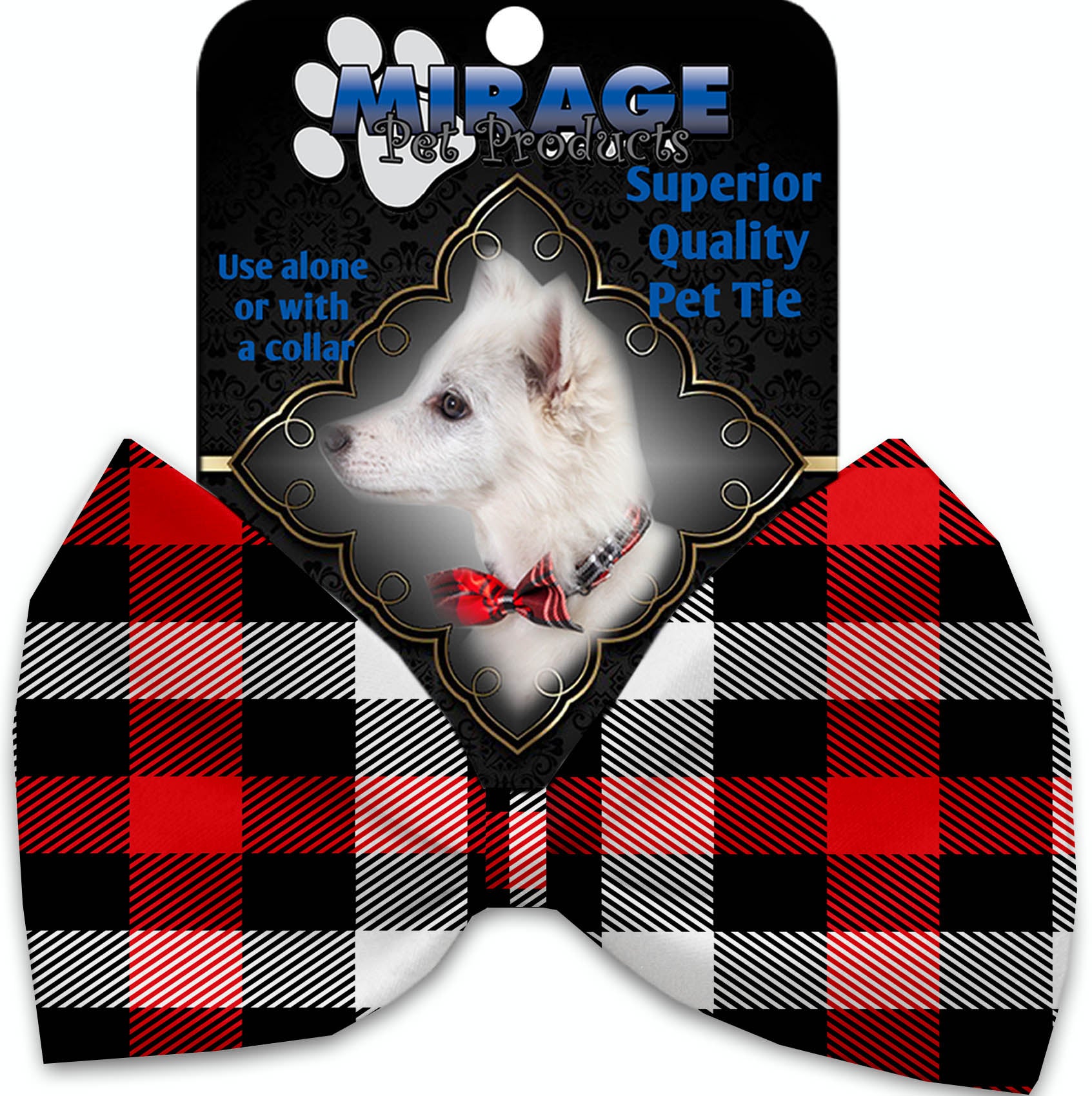 Red And White Buffalo Check Pet Bow Tie Collar Accessory With Velcro GreatEagleInc