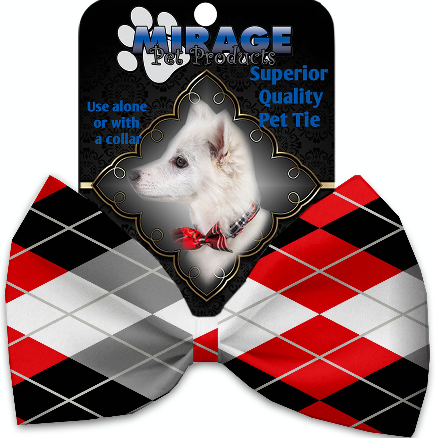 Red And Grey Argyle Pet Bow Tie Collar Accessory With Velcro GreatEagleInc