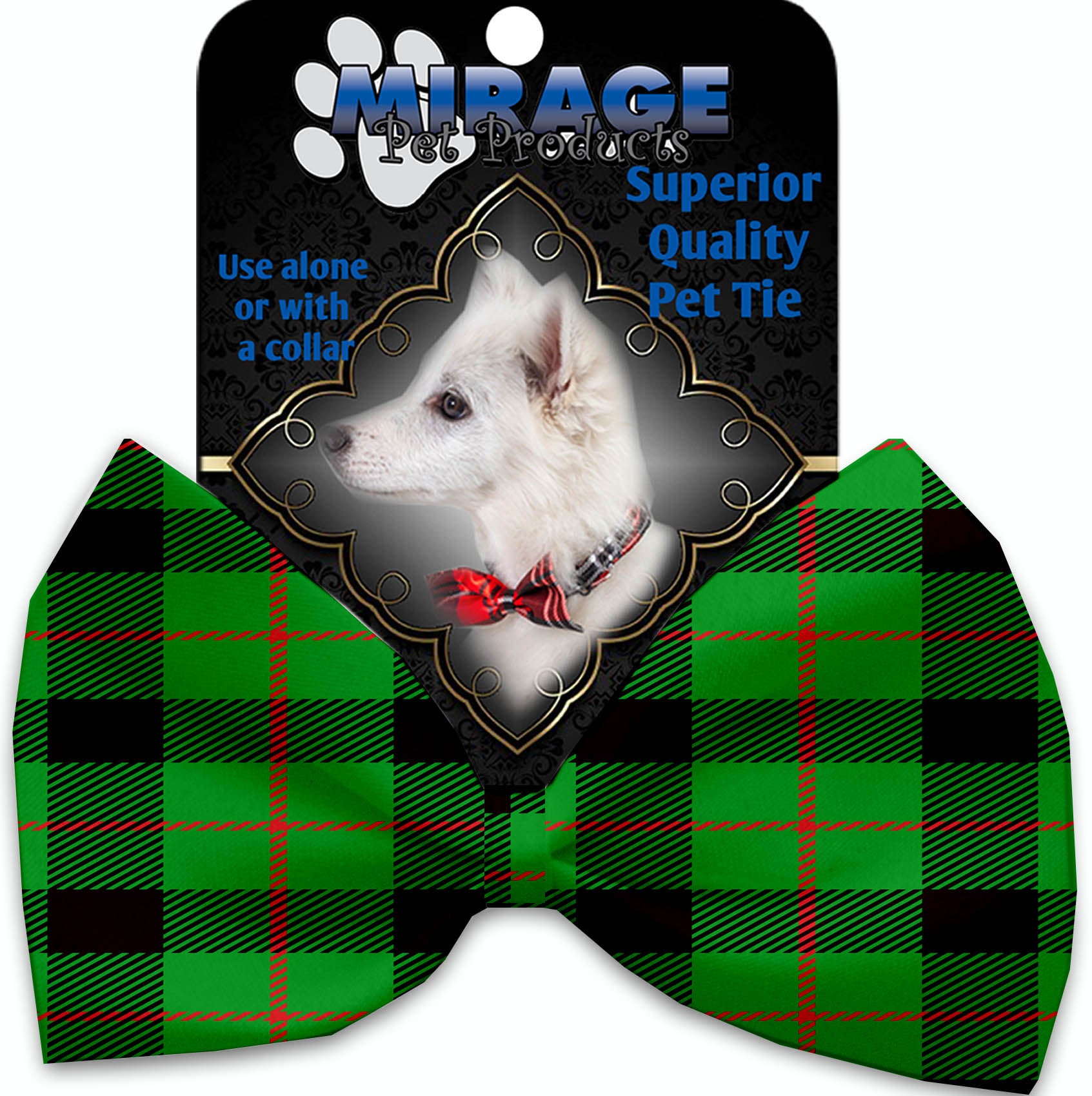 Green Plaid Pet Bow Tie Collar Accessory With Velcro GreatEagleInc