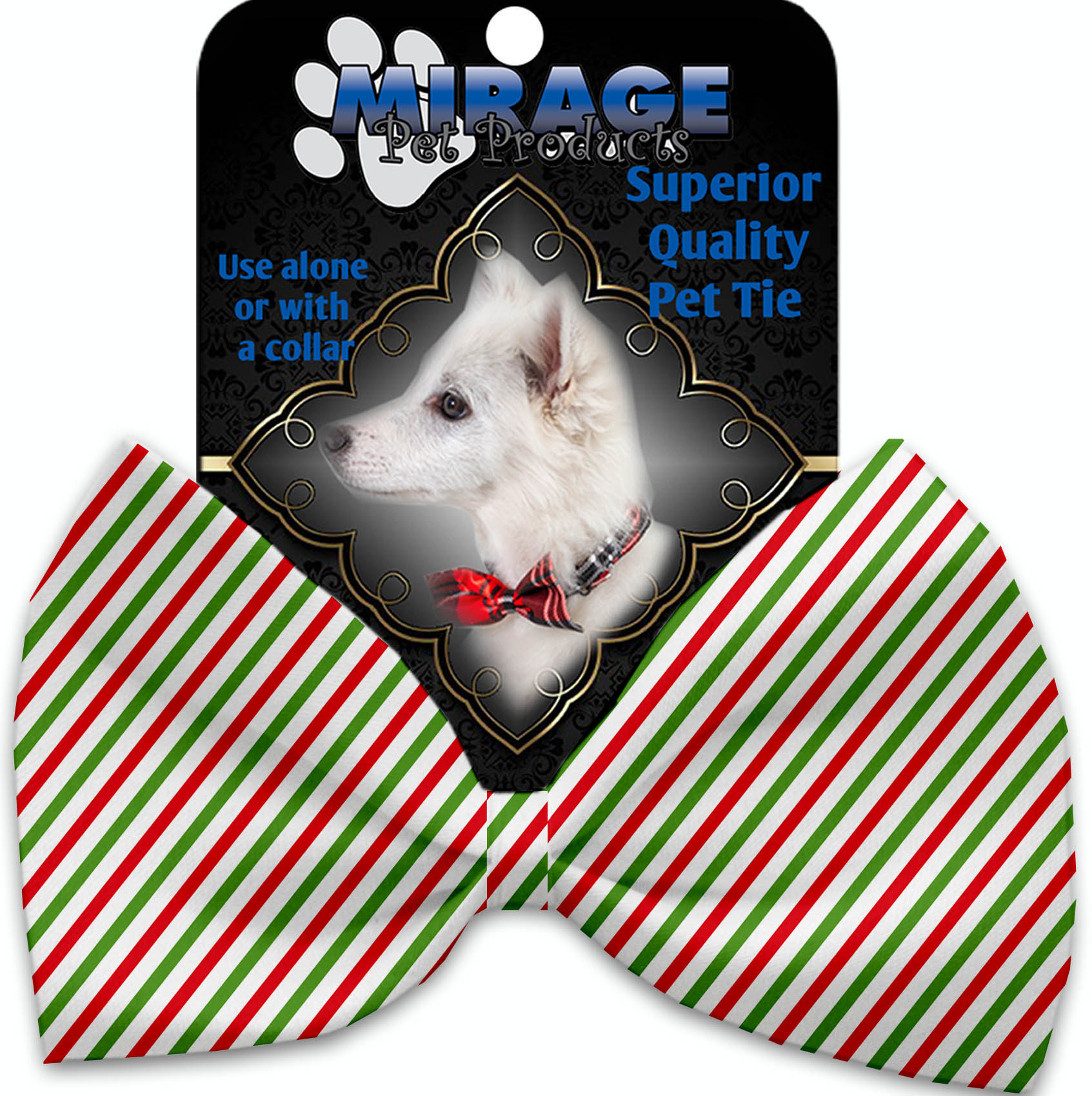 Christmas Pinstripes Pet Bow Tie Collar Accessory With Velcro GreatEagleInc
