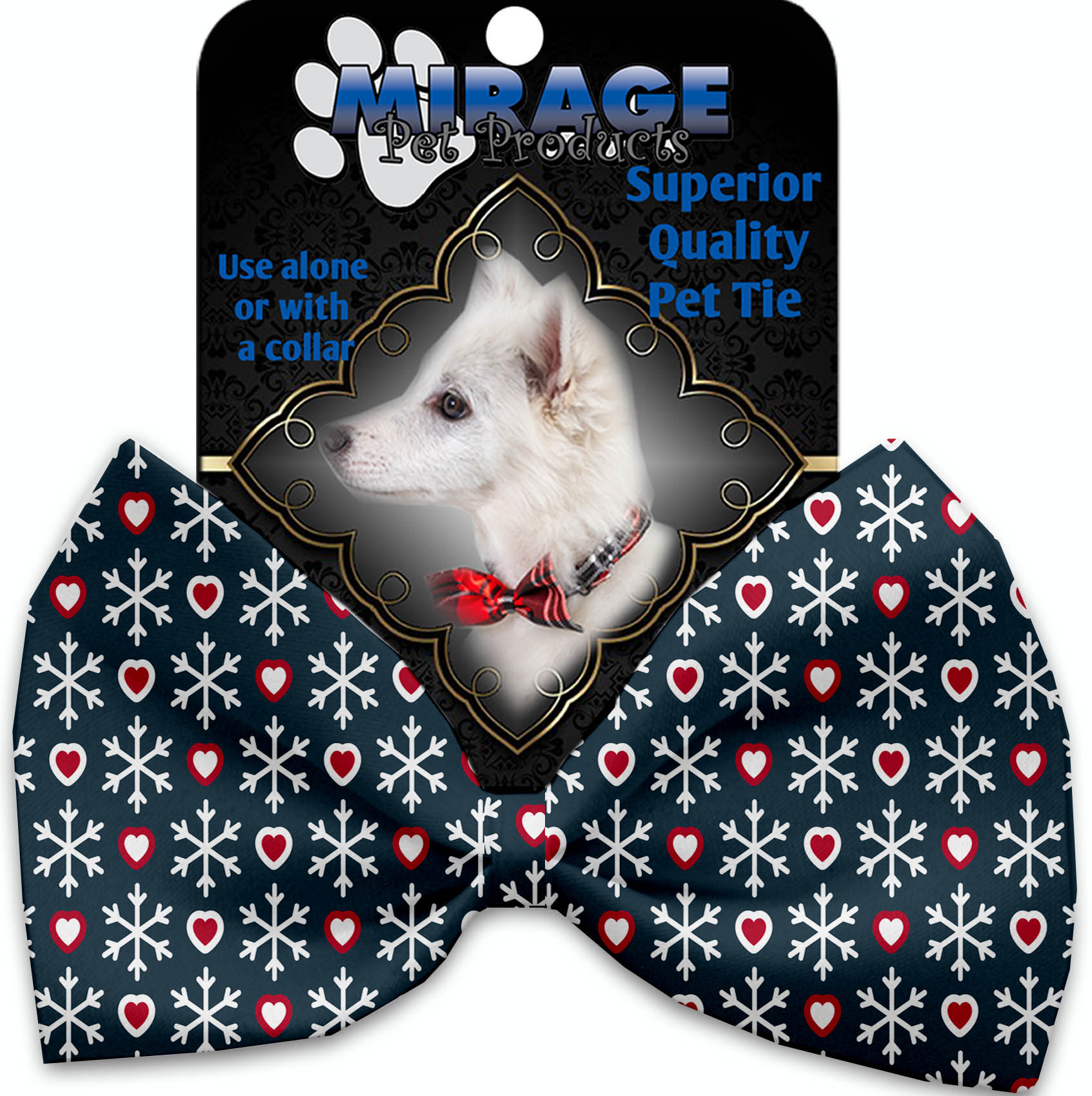 Snowflakes And Hearts Pet Bow Tie Collar Accessory With Velcro GreatEagleInc