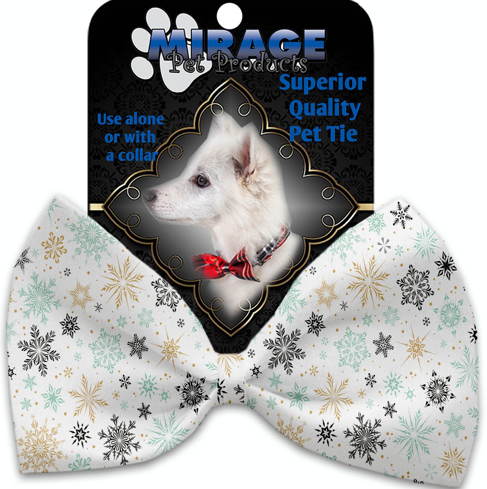 Vintage Snowflakes Pet Bow Tie Collar Accessory With Velcro Default Title