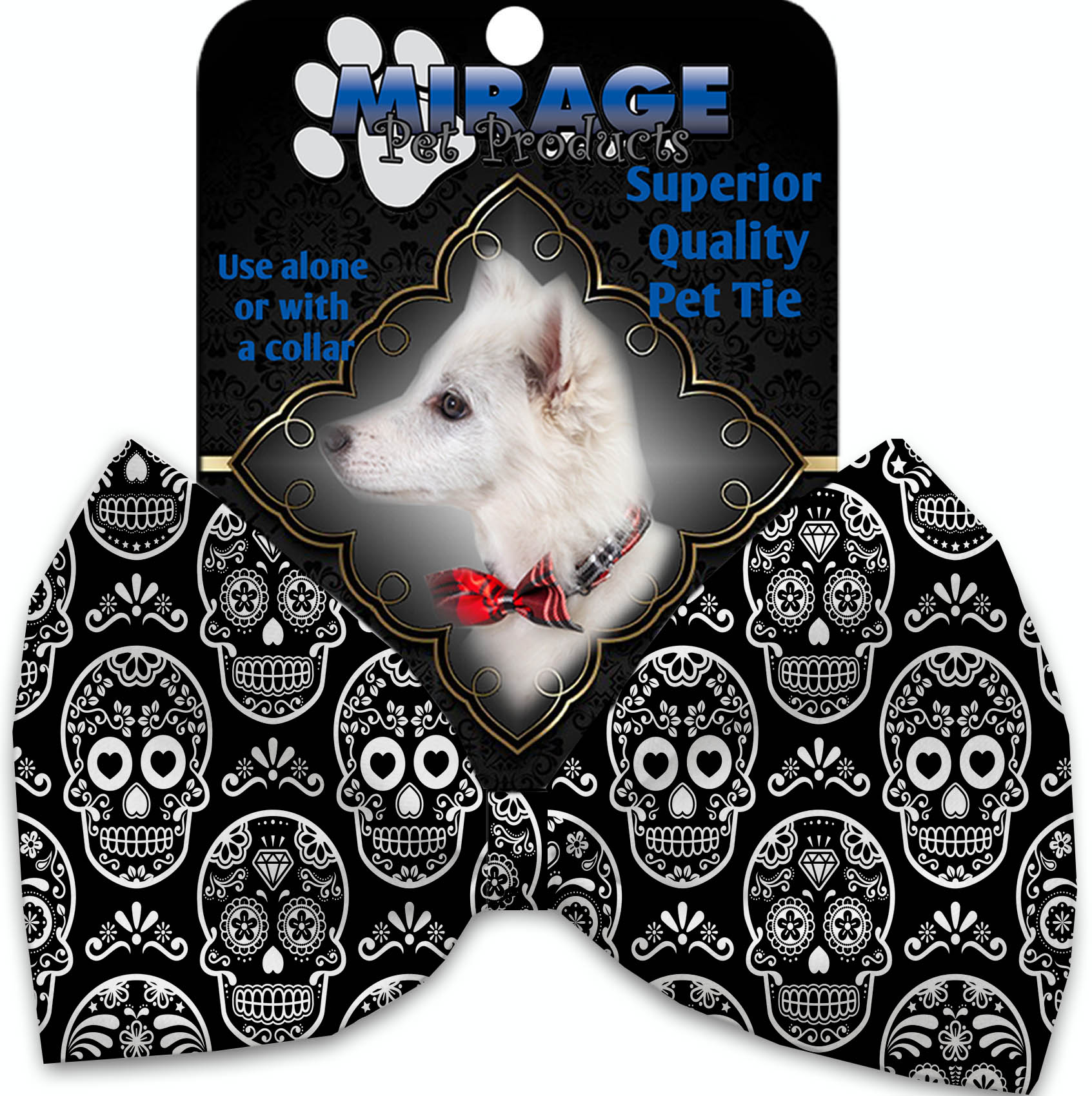 Classic Sugar Skulls Pet Bow Tie Collar Accessory With Velcro Default Title