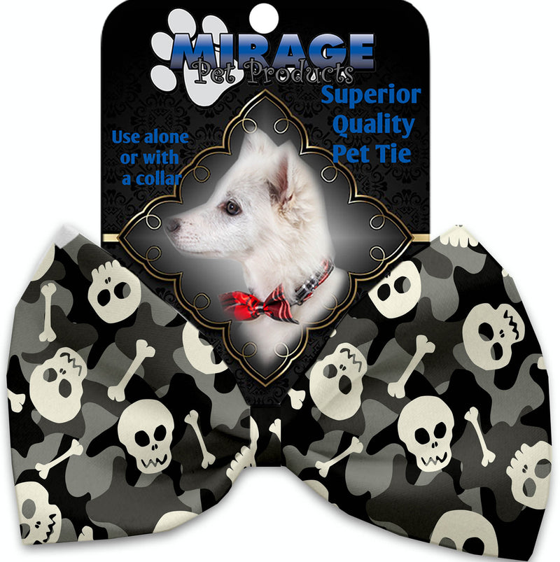 Gray Camo Skulls Pet Bow Tie Collar Accessory With Velcro GreatEagleInc