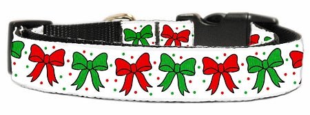 Christmas Bows Nylon Dog Collar Medium Narrow GreatEagleInc