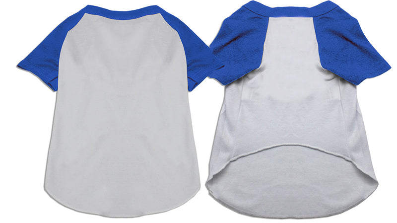 Raglan-Baseball-Haustier-Shirt, Weiß mit Blau, Größe Xxxl
